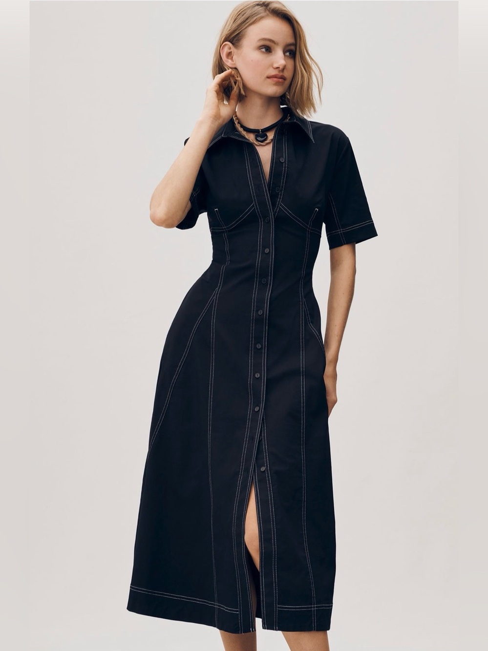 NWT Anthropologie Exquise Nara Dress Seamed Pleated Midi Dress XXS Black